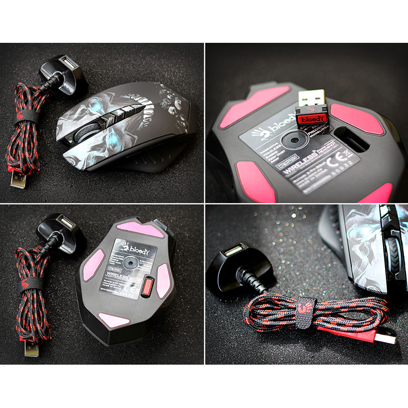 Мышь A4 Bloody R80 SKULL черный/рисунок оптическая (4000dpi) беспроводная USB игровая (7but)