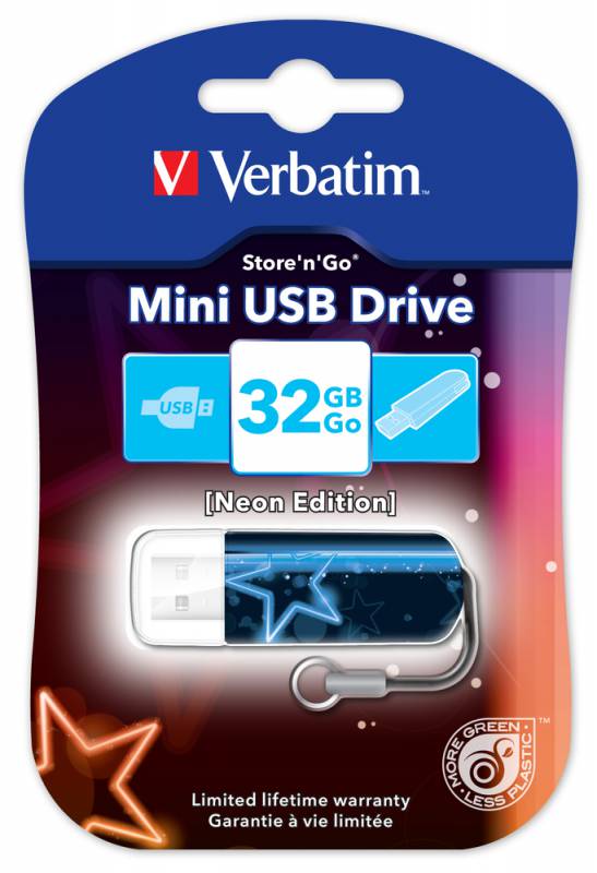 Флеш Диск Verbatim 32Gb Mini Neon Edition 49389 USB2.0 синий/рисунок