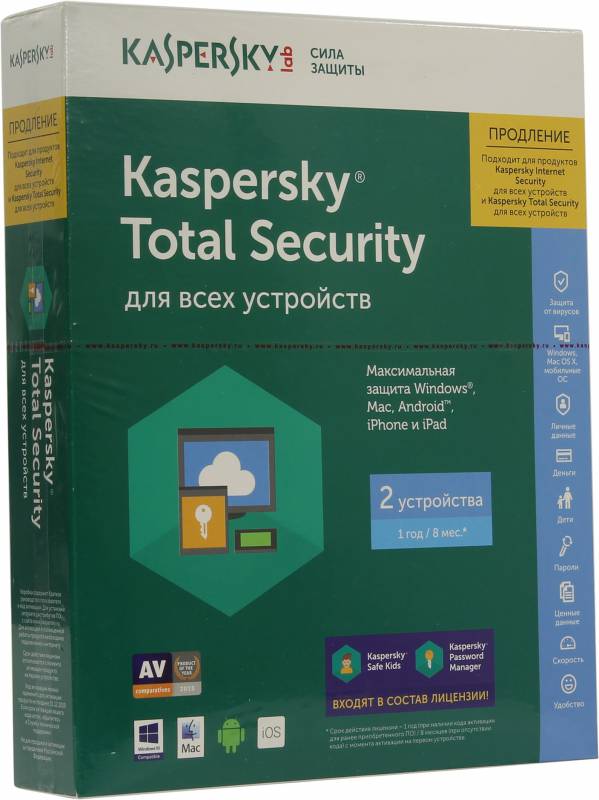 ПО Kaspersky Total Security - Multi-Device Rus 2 devices 1 year Renewal Box (KL1919RBBFR)